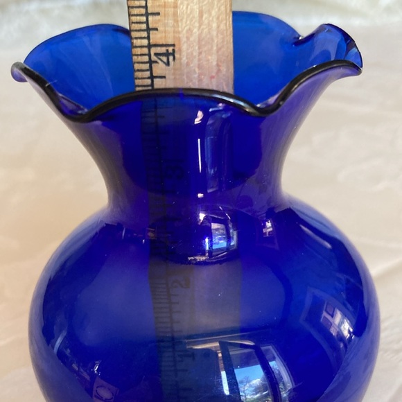 COBALT BLUE GLASS, lot of vase & 2 votive candle holders, sz in pics. $49 - Picture 7 of 13